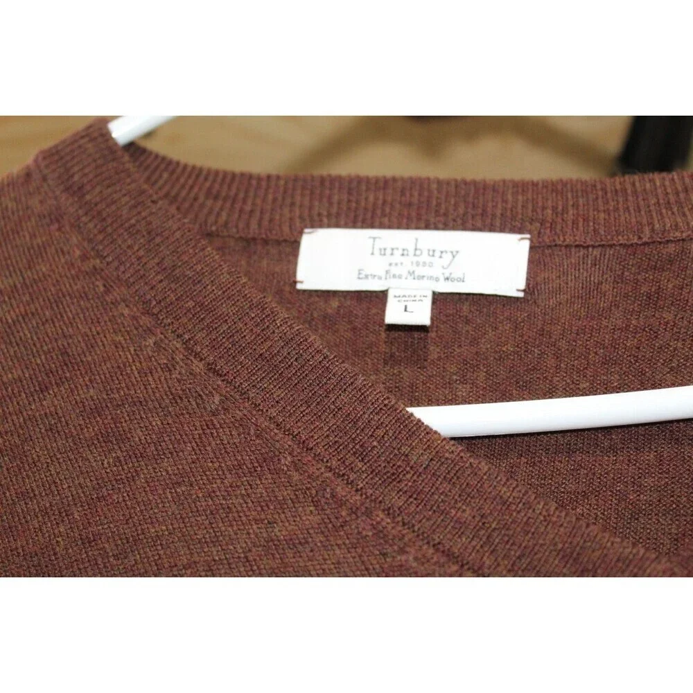 Turnberry Extra Fine Merino Wool Brown V neck Sweater Men's Medium